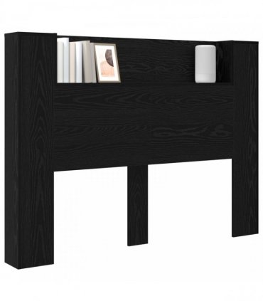 vidaXL Headboard Cabinet with LED Black Oak 140 x 16.5 x 103.5 cm