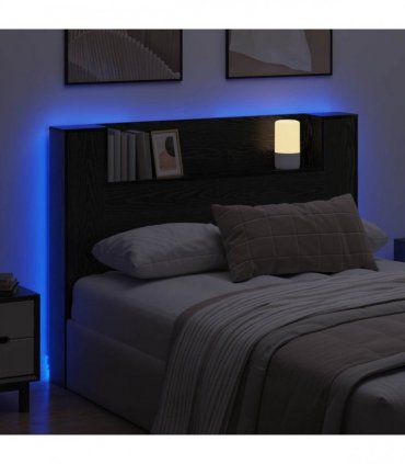 vidaXL Headboard Cabinet with LED Black Oak 140 x 16.5 x 103.5 cm