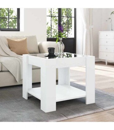vidaXL Coffee Table with LED White 53x53x45 cm Engineered Wood