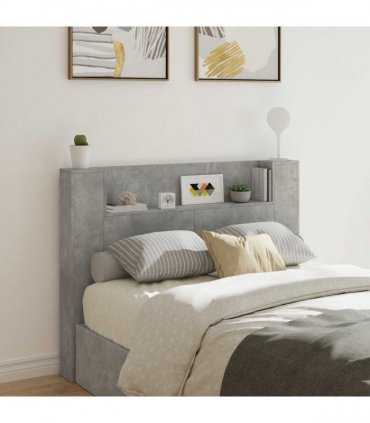 vidaXL Headboard Cabinet with LED Concrete 140 x 16.5 x 103.5 cm