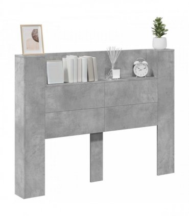 vidaXL Headboard Cabinet with LED Concrete 140 x 16.5 x 103.5 cm