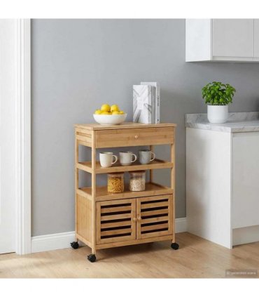 vidaXL Kitchen Trolley with Wheels Natural 59.5 x 36 x 82 cm Bamboo