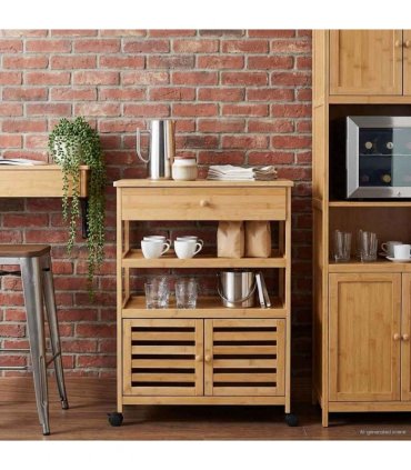 vidaXL Kitchen Trolley with Wheels Natural 59.5 x 36 x 82 cm Bamboo