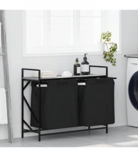 vidaXL Laundry Basket 2 Compartments with Shelf Grey Sonoma