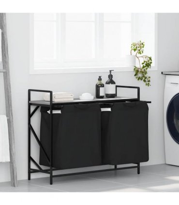 vidaXL Laundry Basket 2 Compartments with Shelf Grey Sonoma