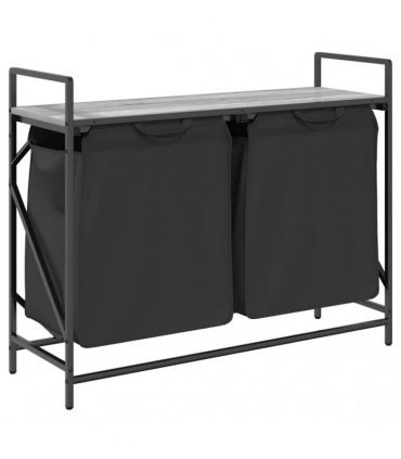 vidaXL Laundry Basket 2 Compartments with Shelf Grey Sonoma