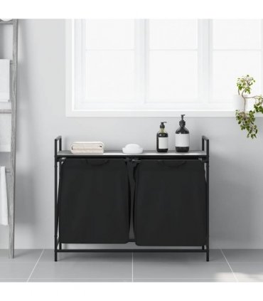 vidaXL Laundry Basket 2 Compartments with Shelf Grey Sonoma