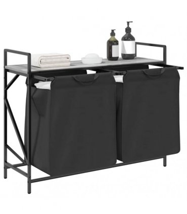 vidaXL Laundry Basket 2 Compartments with Shelf Grey Sonoma