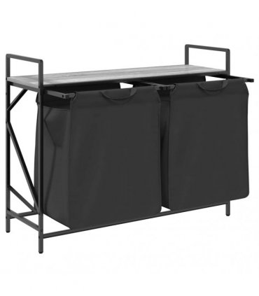 vidaXL Laundry Basket 2 Compartments with Shelf Grey Sonoma