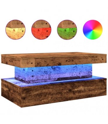 vidaXL Coffee Table with LED Lights Old Wood 90x50x40 cm