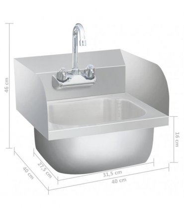 vidaXL Commercial Hand Wash Sink with Faucet Stainless Steel