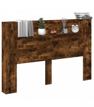 vidaXL Headboard Cabinet with LED Smoked Oak 160 x 16.5 x 103.5 cm