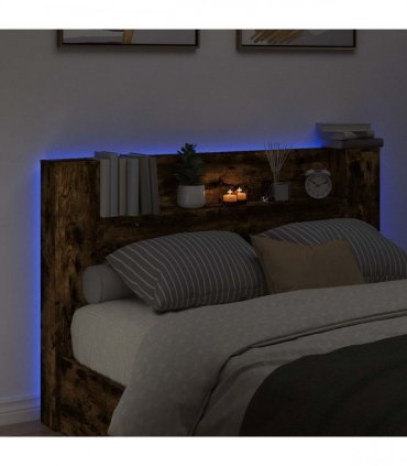 vidaXL Headboard Cabinet with LED Smoked Oak 160 x 16.5 x 103.5 cm
