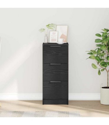 vidaXL Sideboard with Drawer Black Oak 30 x 30 x 70 cm Engineered Wood