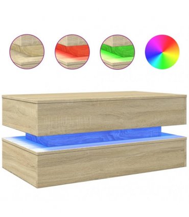 vidaXL Coffee Table with LED Lights Sonoma Oak 90x50x40 cm