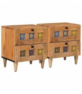 vidaXL Bedside Cabinet 2 pcs Natural 40 x 33 x 46 cm Solid Mango Wood