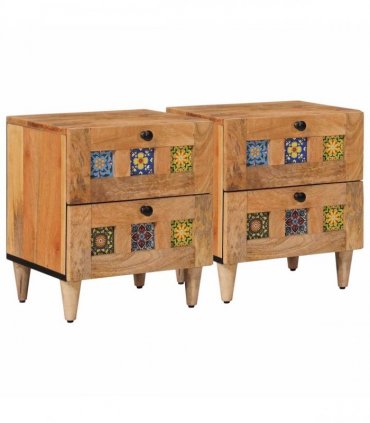 vidaXL Bedside Cabinet 2 pcs Natural 40 x 33 x 46 cm Solid Mango Wood