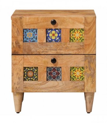 vidaXL Bedside Cabinet 2 pcs Natural 40 x 33 x 46 cm Solid Mango Wood