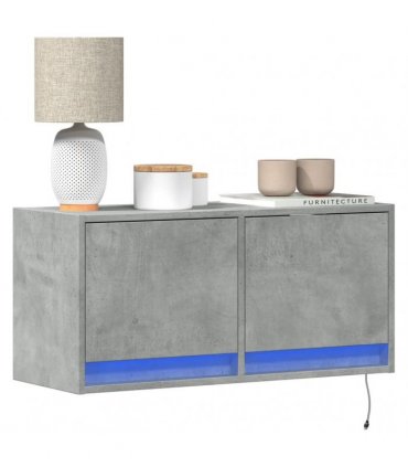 vidaXL TV Wall Cabinet with LED Lights Concrete Grey 80x31x35 cm