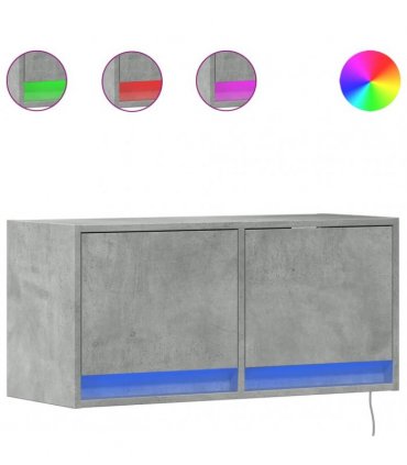 vidaXL TV Wall Cabinet with LED Lights Concrete Grey 80x31x35 cm