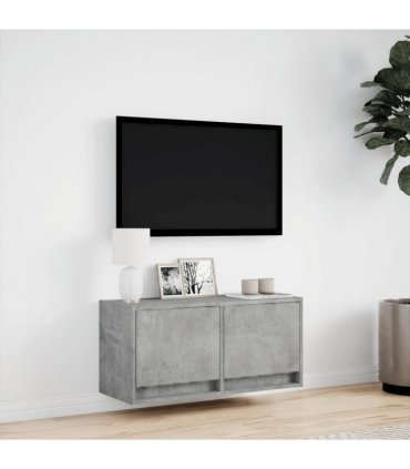 vidaXL TV Wall Cabinet with LED Lights Concrete Grey 80x31x35 cm