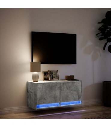 vidaXL TV Wall Cabinet with LED Lights Concrete Grey 80x31x35 cm
