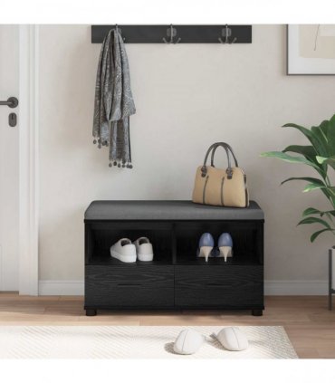 vidaXL Hall Bench Black Oak 80 x 38 x 46 cm Engineered Wood and Fabric