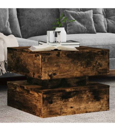 vidaXL Coffee Table with LED Lights Smoked Oak 50x50x40 cm