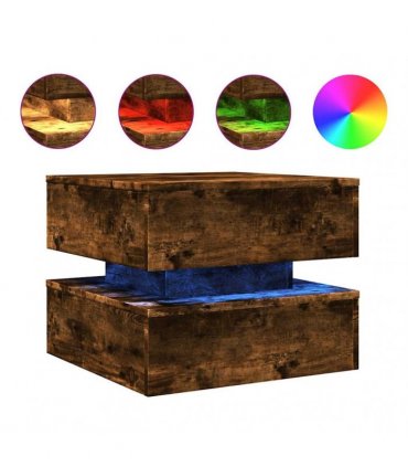vidaXL Coffee Table with LED Lights Smoked Oak 50x50x40 cm