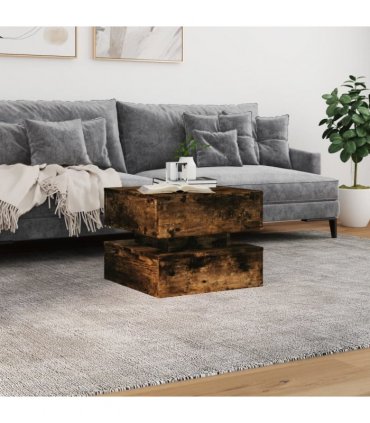 vidaXL Coffee Table with LED Lights Smoked Oak 50x50x40 cm