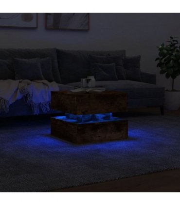 vidaXL Coffee Table with LED Lights Smoked Oak 50x50x40 cm