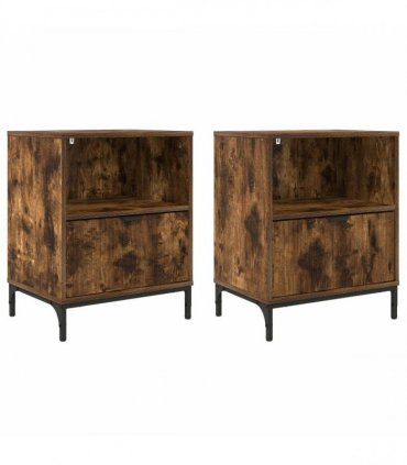 vidaXL Bedside Cabinet with Drawer 2 pcs Smoked oak 49 x 36 x 61 cm
