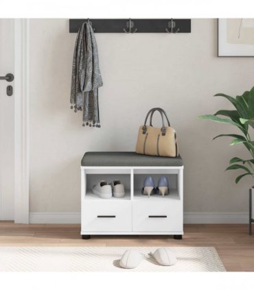vidaXL Hall Bench White 60 x 38 x 46 cm Engineered Wood and Fabric