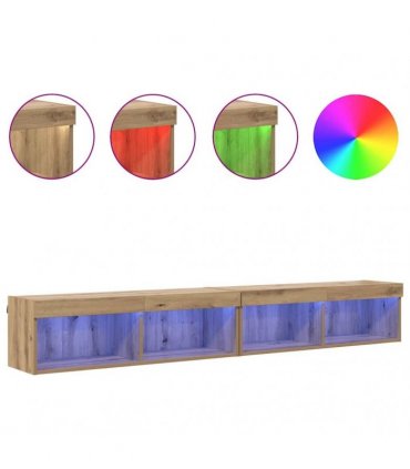 vidaXL TV Cabinet Set with LED 2 pcs Artisan Oak 100 x 30 x 30 cm