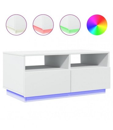 vidaXL Coffee Table with LED Lights White 90x49x40 cm