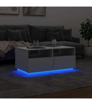 vidaXL Coffee Table with LED Lights White 90x49x40 cm