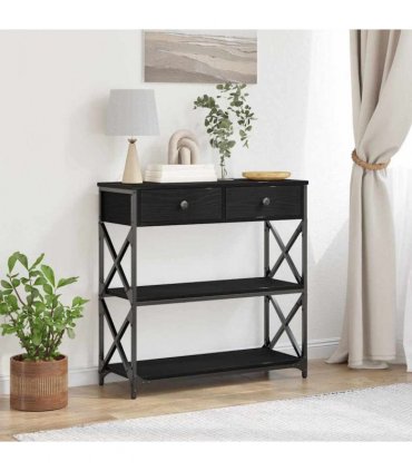 vidaXL Console Table with Drawer with Shelf Black oak 75 x 28 x 75 cm