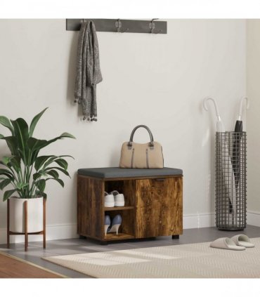 vidaXL Hall Bench with Cushion with Shelf Smoked Oak 60 x 38 x 46 cm