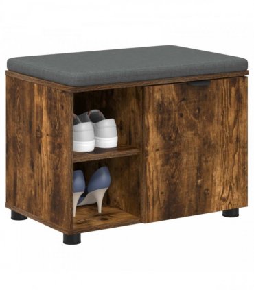 vidaXL Hall Bench with Cushion with Shelf Smoked Oak 60 x 38 x 46 cm