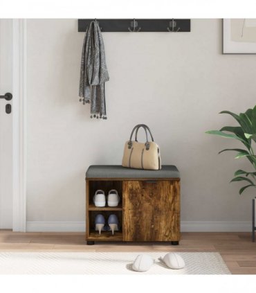 vidaXL Hall Bench with Cushion with Shelf Smoked Oak 60 x 38 x 46 cm