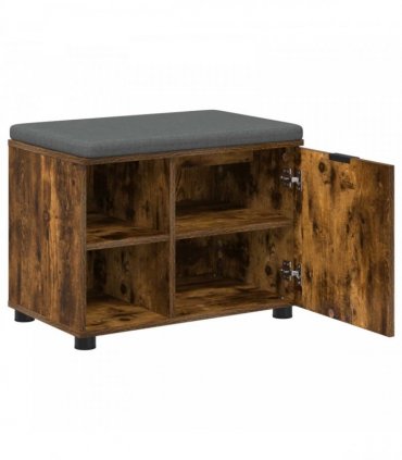 vidaXL Hall Bench with Cushion with Shelf Smoked Oak 60 x 38 x 46 cm