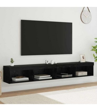 vidaXL TV Cabinet Set 2 pcs Black Oak 100 x 30 x 30 cm Engineered Wood