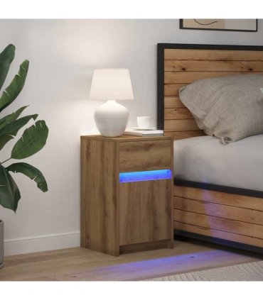 vidaXL LED Bedside Cabinet Artisan oak 38 x 34 x 61 cm Engineered wood