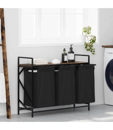 vidaXL Laundry Basket 3 Compartments with Shelf Smoked Oak