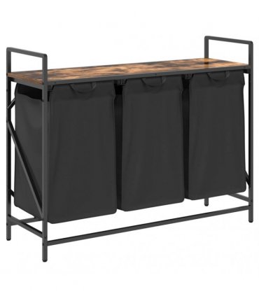 vidaXL Laundry Basket 3 Compartments with Shelf Smoked Oak