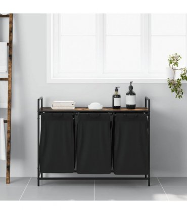 vidaXL Laundry Basket 3 Compartments with Shelf Smoked Oak