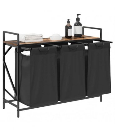 vidaXL Laundry Basket 3 Compartments with Shelf Smoked Oak