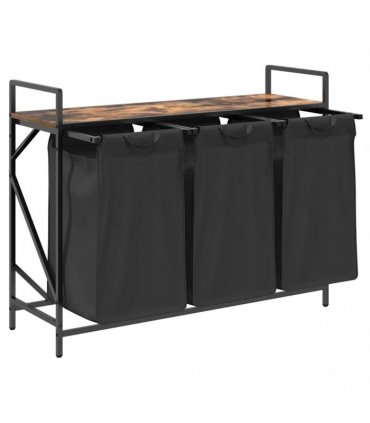vidaXL Laundry Basket 3 Compartments with Shelf Smoked Oak