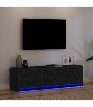 vidaXL TV Cabinet with LED Black Oak 140 x 34 x 40 cm Engineered Wood