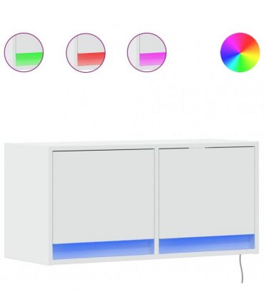 vidaXL TV Wall Cabinet with LED Lights White 80x31x35 cm